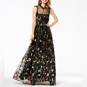 City Studio Black Ruffle Floral Embroidered Long Gown Maxi Dress size 0